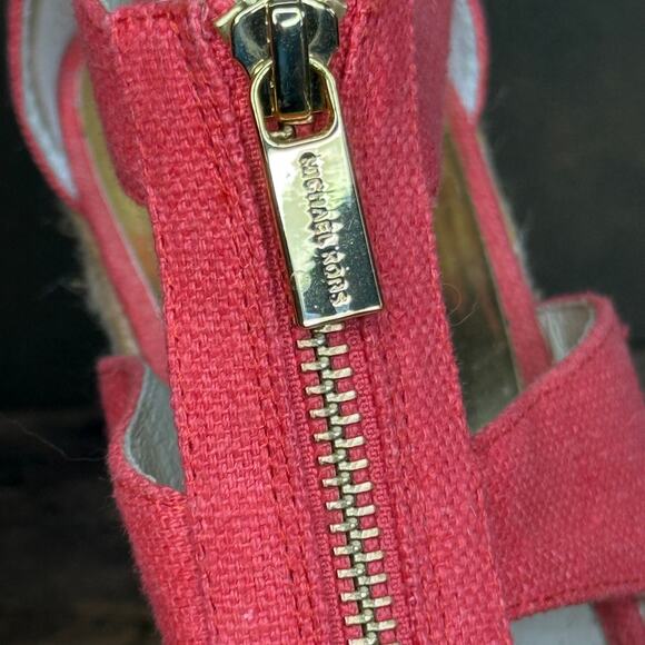 Michael Kors Coral Canvas Espadrille Wedge Sandals Women’s 8M Gold Zip Platform - Picture 2 of 13